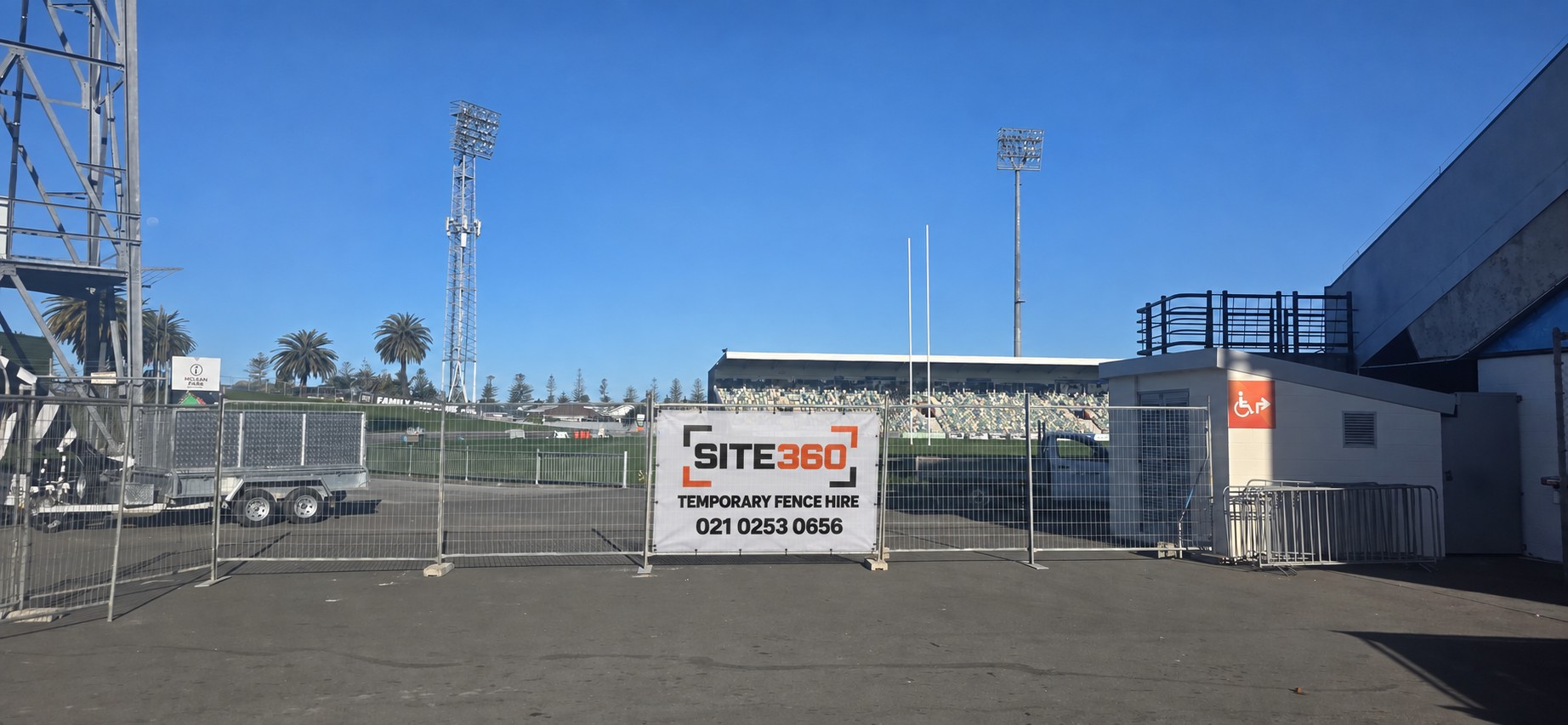 Site360 temporary fencing with scrim at McLean Park stadium